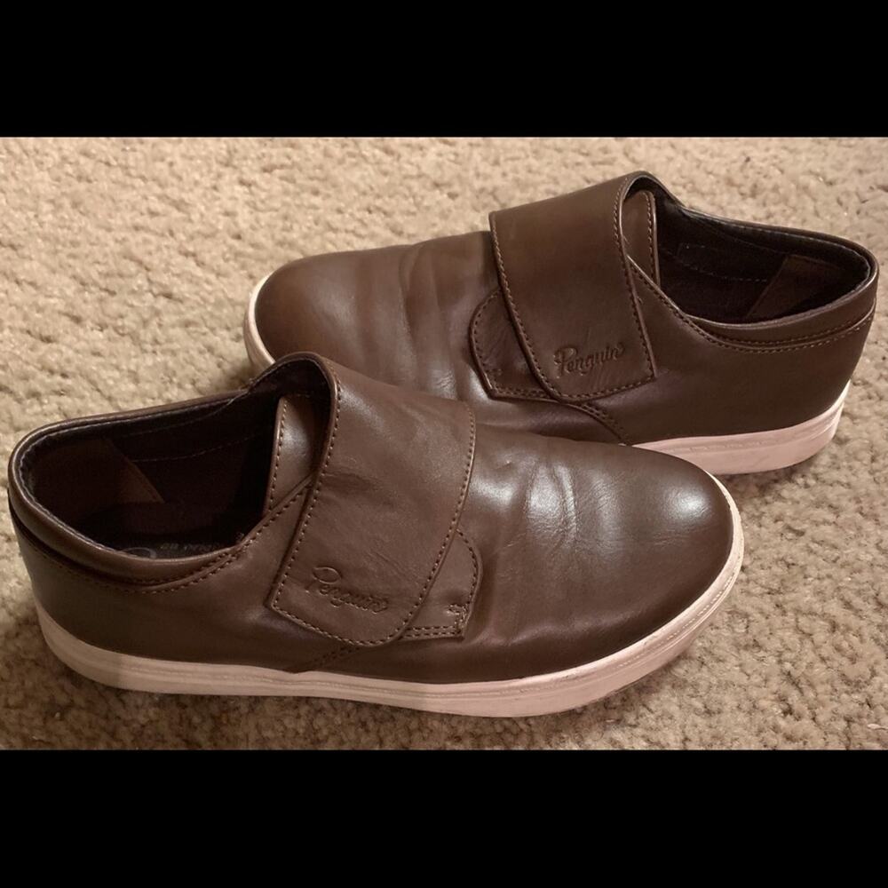SALE 🎊PENGUIN UNISEX Leather BROWN VELCRO SNEAKER 2